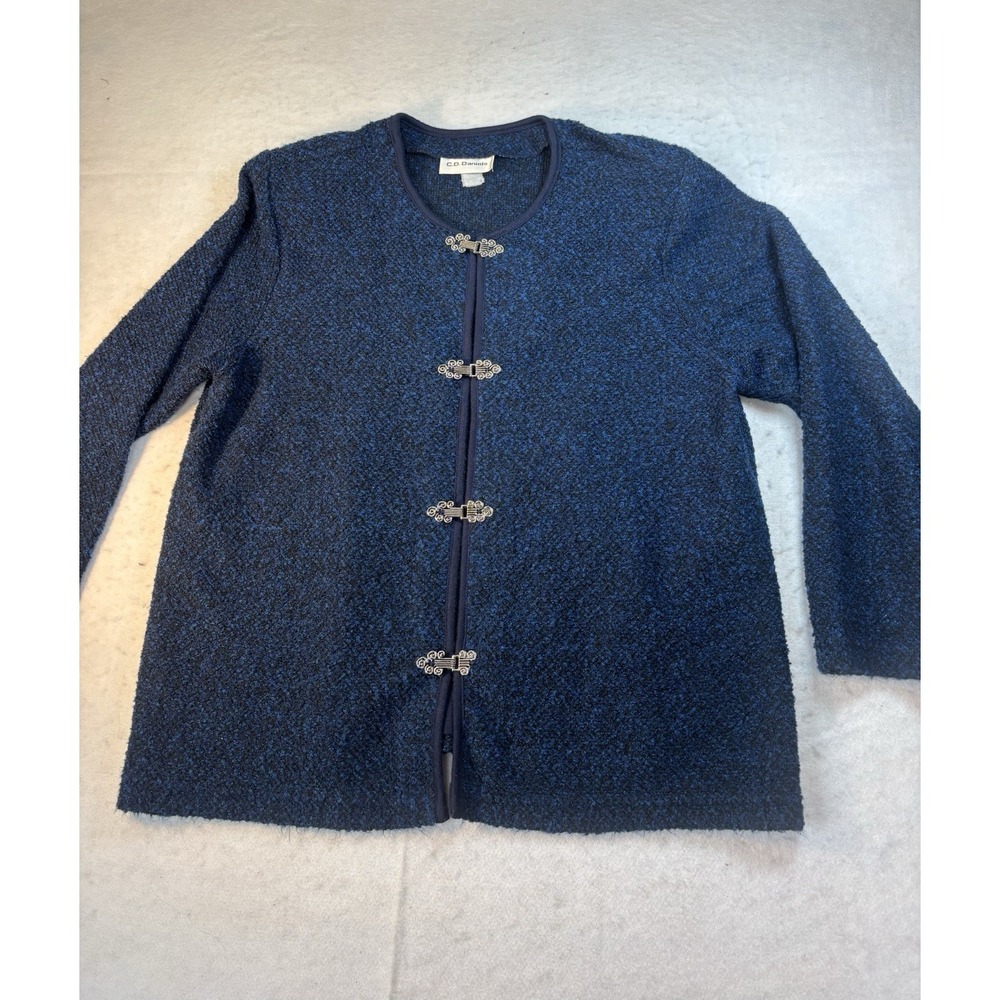 CD Daniels Textured Boucle Cardigan W/Tank Sweater Womens XL Navy Clasp Closures